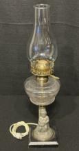 "PEACE" Electrified Figural Oil Table Lamp with Glass Chimney and Base