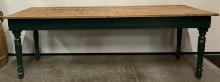 Primitive Wooden Harvest Table with Green Painted Legs