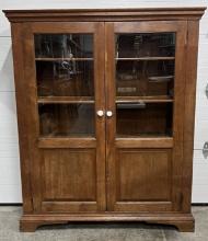 Antique Large Pine Two Door Country Hutch with 5 Shelves & Glass Doors