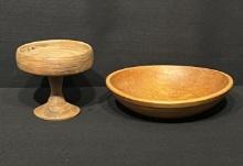 Primitive Handmade Wooden Round Tabletop Pedestal Display Stand, Munising Oval Wood Bowl