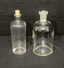 Vintage Apothecary Lavoris Chemical Glass Bottle with Cork & Large Pyrex 24 Bottle with Stopper