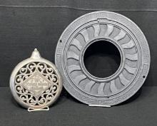 The F & W Company Cast Iron Wood Burning Stove Plaque and Reproduction Stove Grate