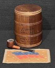 Briggs Wood Humidor, Medico Guardsman Briar Pipe & Antique Chorzow, Poland Tobacco Blanket