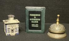 Vintage Bank Building Bank, The Farmers & Citizens Bank and Bronze Store Bell