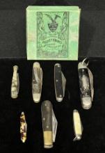Vintage Superior Pocket Knives Box and Group of 7 Assorted Pocket Knives