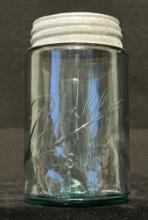 1900-1910 Ball 3-L Logo Turquoise/Aqua Pint Mason Jar with Zinc and Milk Glass Lid