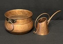 Copper Ring Handled Bowl and Copper Watering Can with Long Spout