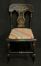 Vintage Black Laquered Quilt Square Padded Chair