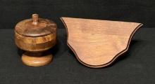 Lippert, Krause Furniture, Amana Colonies Walnut Wood Stemmed Bowl with Lid & Walnut Display Shelf