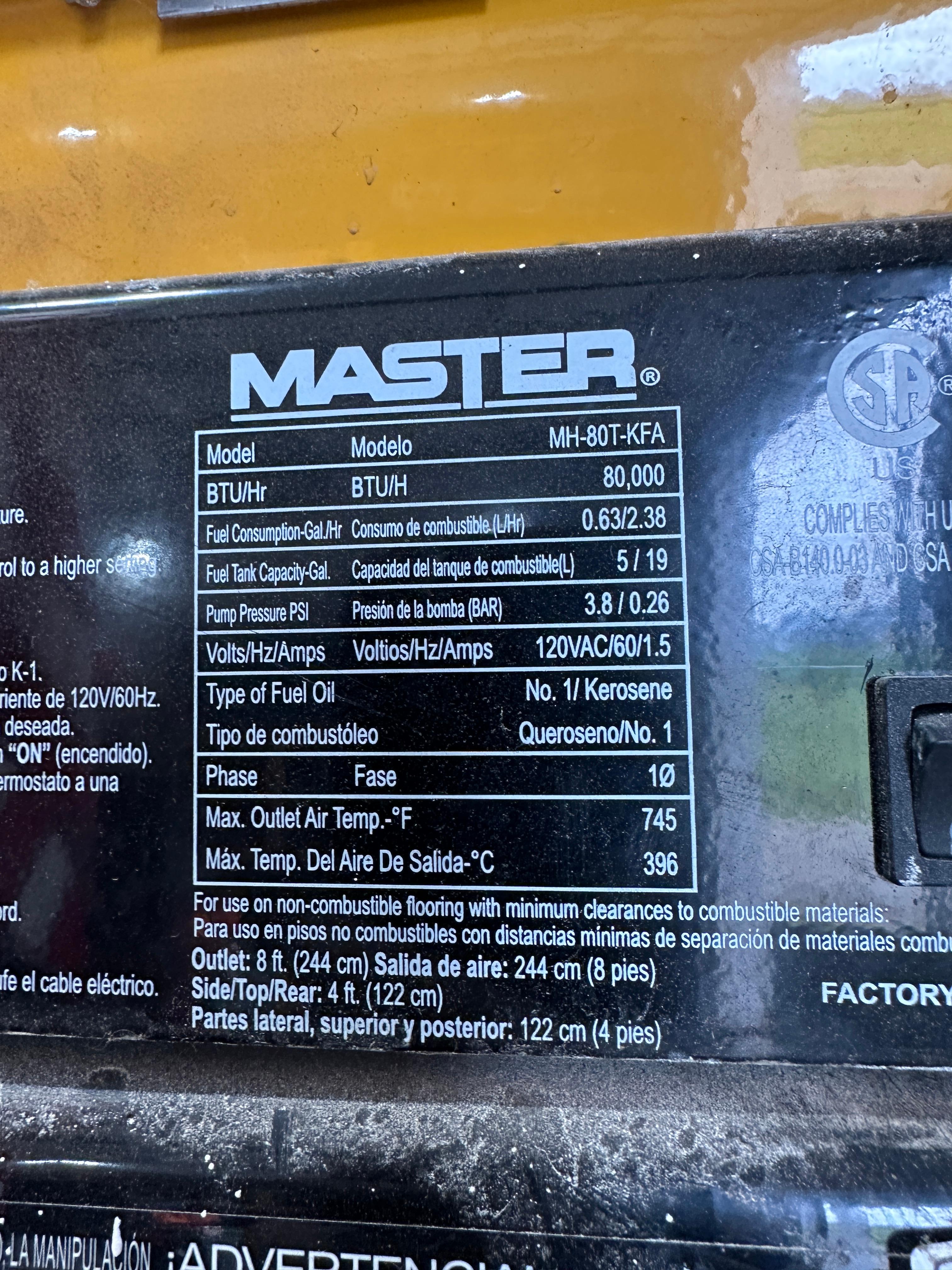 Master Portable Oil And Kerosene Torpedo Heater: Handheld Portable, 2,000 Sq Ft Heating Area