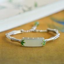 An Exquisite Sterling Silver Inlaid White Jade Enamel Bracelet