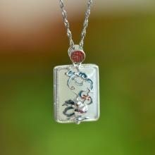 An Exquisite Sterling Silver Inlaid White Jade Enamel Pendant