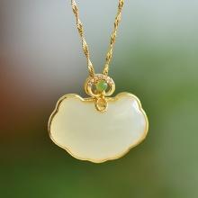 An Exquisite Sterling Silver-Gold Plated Inlaid White Jade Pendant