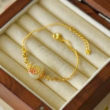 An Exquisite Sterling Silver-Gold Plated Inlaid White Jade Enamel Bracelet