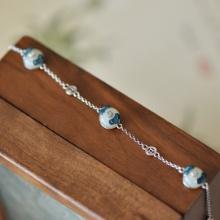 An Exquisite Sterling Silver Inlaid White Jade Enamel Bracelet