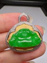 An Exquisite 18k Gold Diamond Inlaid Jadeite Pendant
