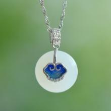 An Exquisite Sterling Silver Inlaid White Jade Enamel Pendant