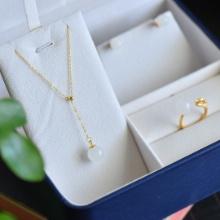 A Set of Fine Sterling Silver-Gold Plated Inlaid White Jade Jewelrys