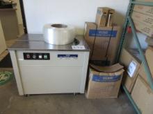 ULINE POLY SEMI AUTOMATIC H-959 STRAPPING MACHINE WITH BOXES OF STRAPPING