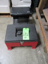 SOLD BY THE LOT: STEP BENCH WITH TOOL STORAGE & TOOLS AND MECHANICS STOOL