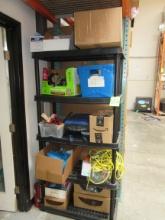 LOT PLASTIC SHELVE WITH MISC. CONTENTS, ROPES