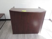 LOT FURNITURE, RECEPTIONIST DESK, TABLE,BOOKCASE, (2) CHAIRS