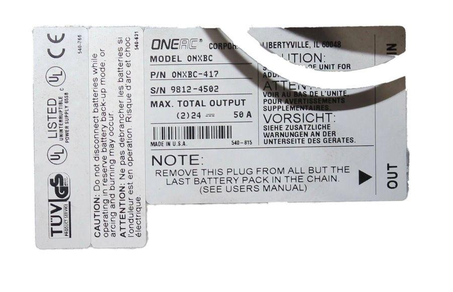 USED - OneAC ONXBC-417 Battery Pack 24DCV 50A