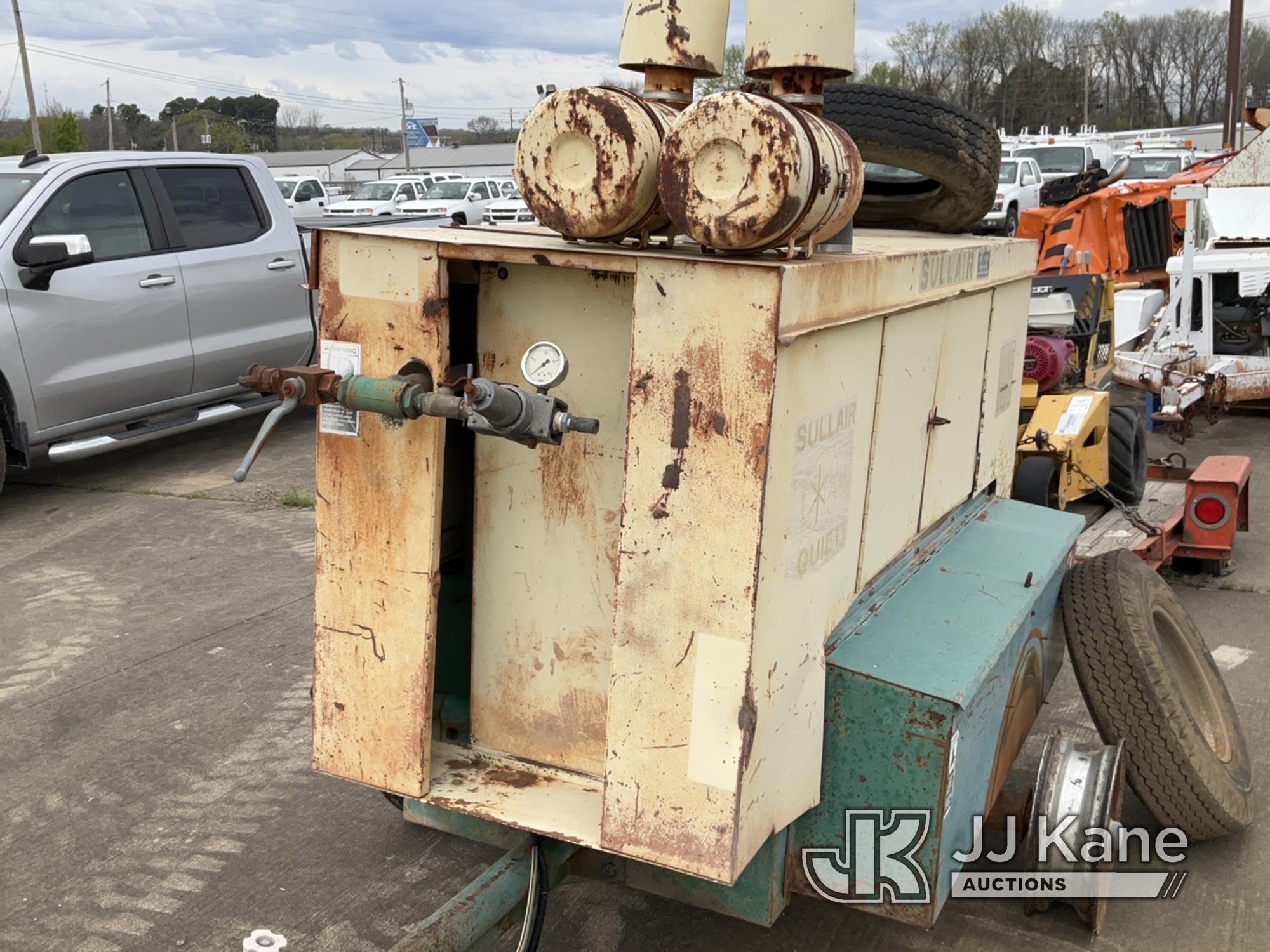 (Conway, AR) Sullair 185 Portable Air Compressor, trailer mtd No Title) (Cranks On Jump Pack, Will N