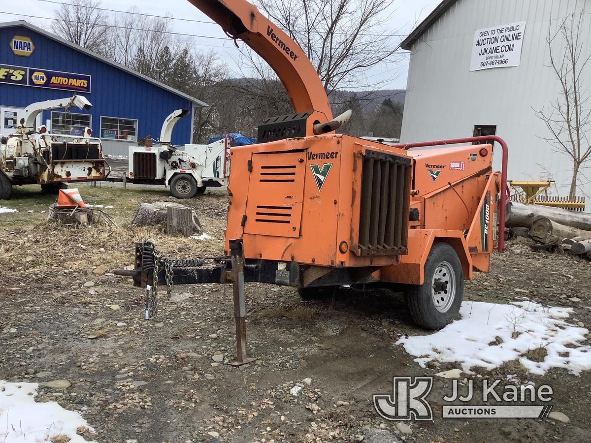 (Deposit, NY) 2014 Vermeer BC1000XL Chipper (12in Drum), trailer mtd Runs, Bad Tire Off Rim on Right