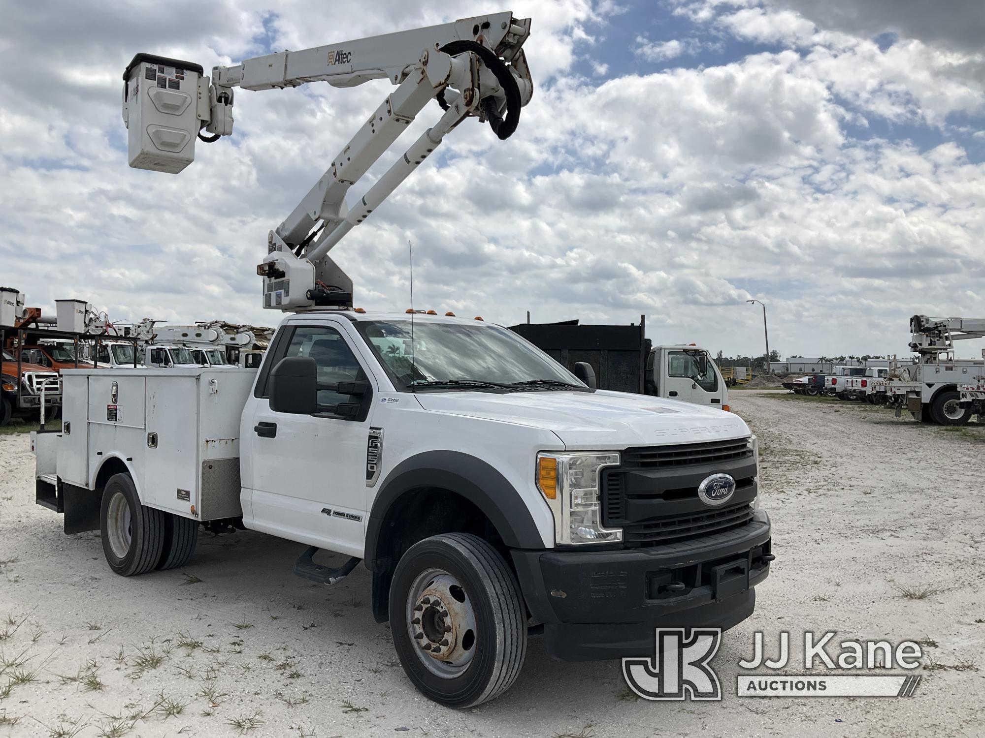 (Westlake, FL) Altec AT40G, Articulating & Telescopic Bucket Truck mounted behind cab on 2017 Ford F