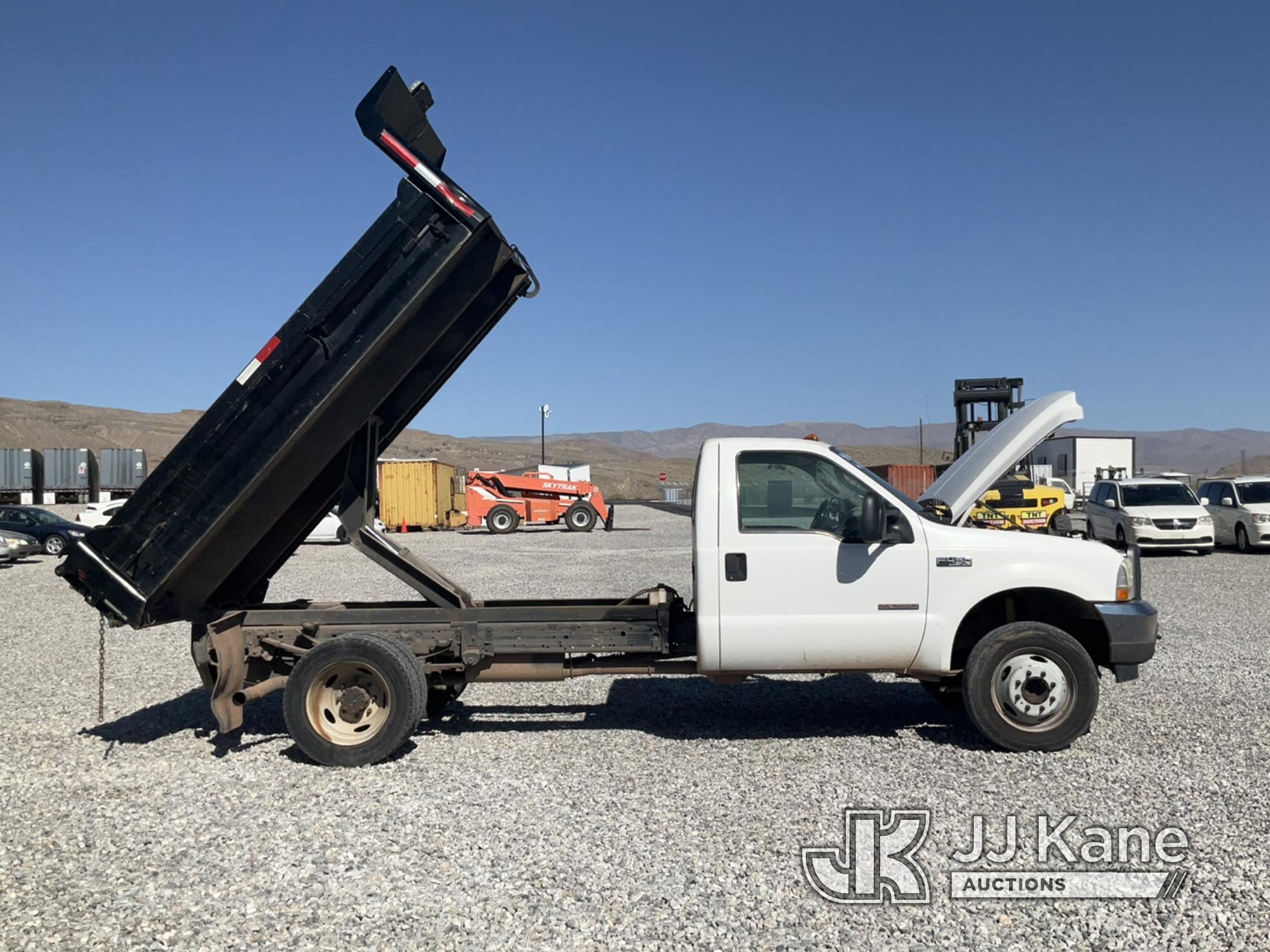 (Las Vegas, NV) 2004 Ford F450 Dump Truck, Taxable Jump To Start, Runs & Moves