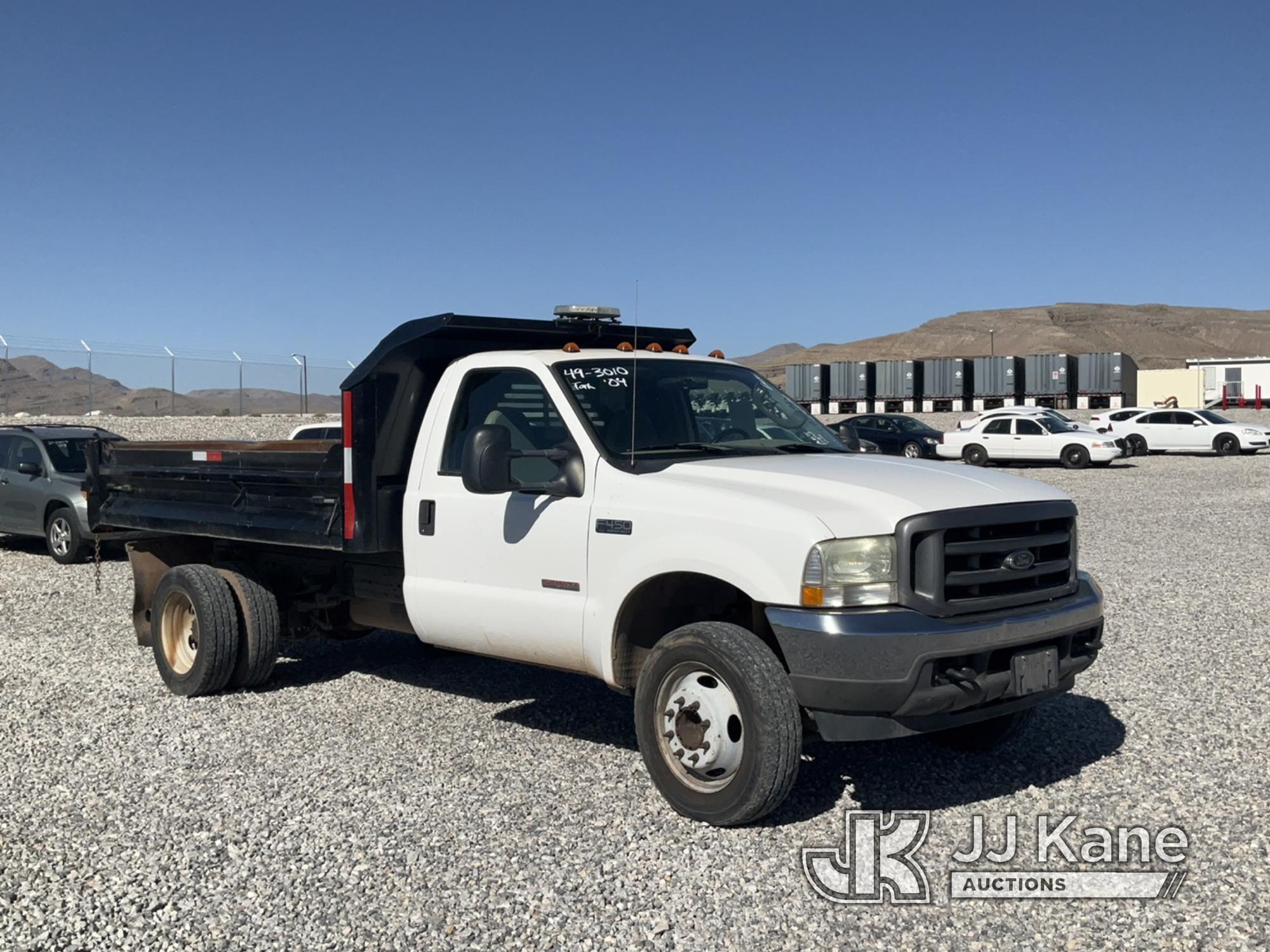 (Las Vegas, NV) 2004 Ford F450 Dump Truck, Taxable Jump To Start, Runs & Moves