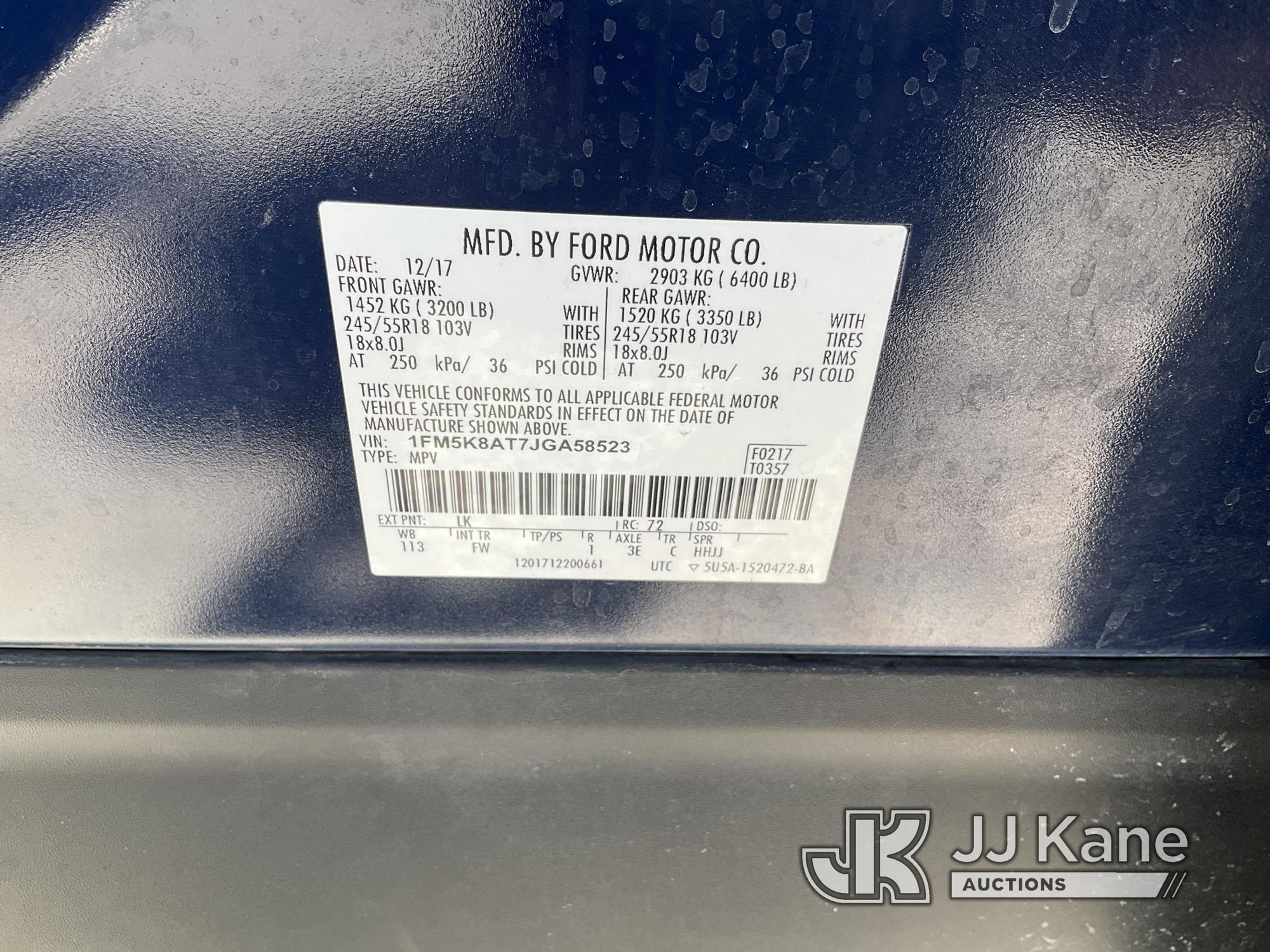 (Las Vegas, NV) 2018 Ford Explorer AWD Police Interceptor No Console Check Engine Light On, Runs & M