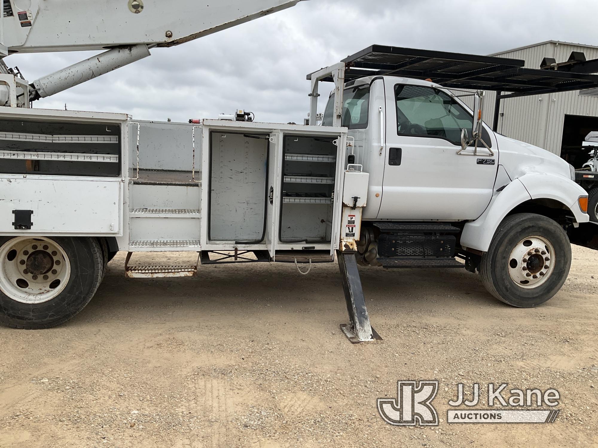 (Houston, TX) Altec AA755, Material Handling Bucket Truck rear mounted on 2012 Ford F750 Utility Tru