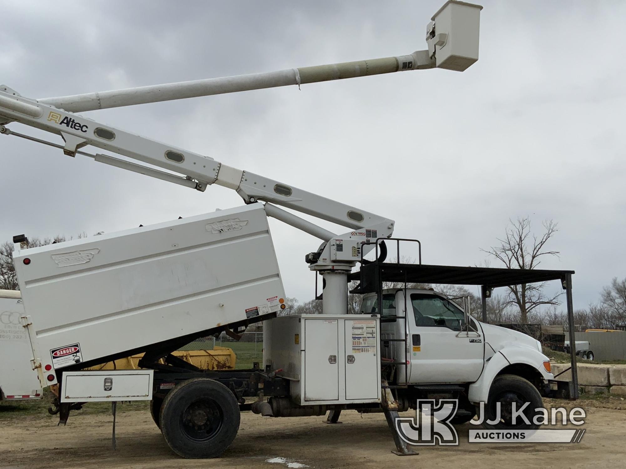 (South Beloit, IL) Altec LR756, Over-Center Bucket Truck mounted behind cab on 2013 Ford F750 Chippe