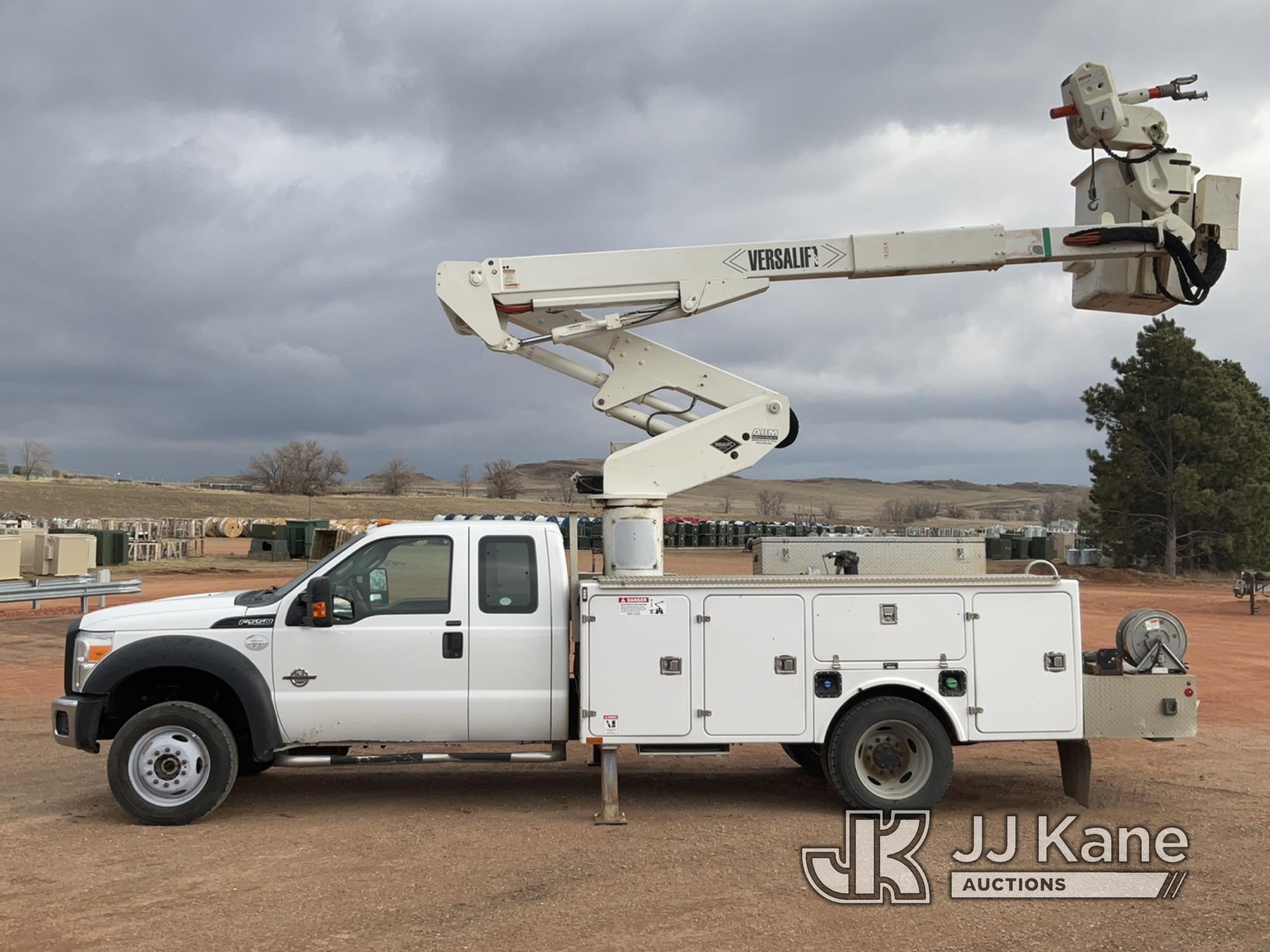 (Watford City, ND) Versalift VST-40I, Material Handling Bucket Truck mounted behind cab on 2015 Ford