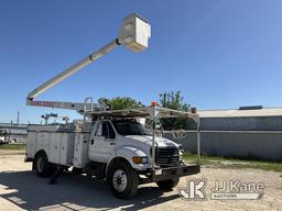 (San Antonio, TX) Terex/Telelect HiRanger 5FC-55, Bucket mounted behind cab on 2002 Ford F750 Utilit