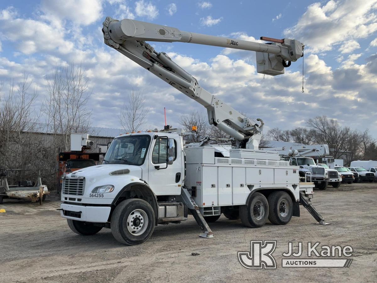 (Des Moines, IA) Altec AM55E, Over-Center Material Handling Bucket Truck rear mounted on 2014 Freigh