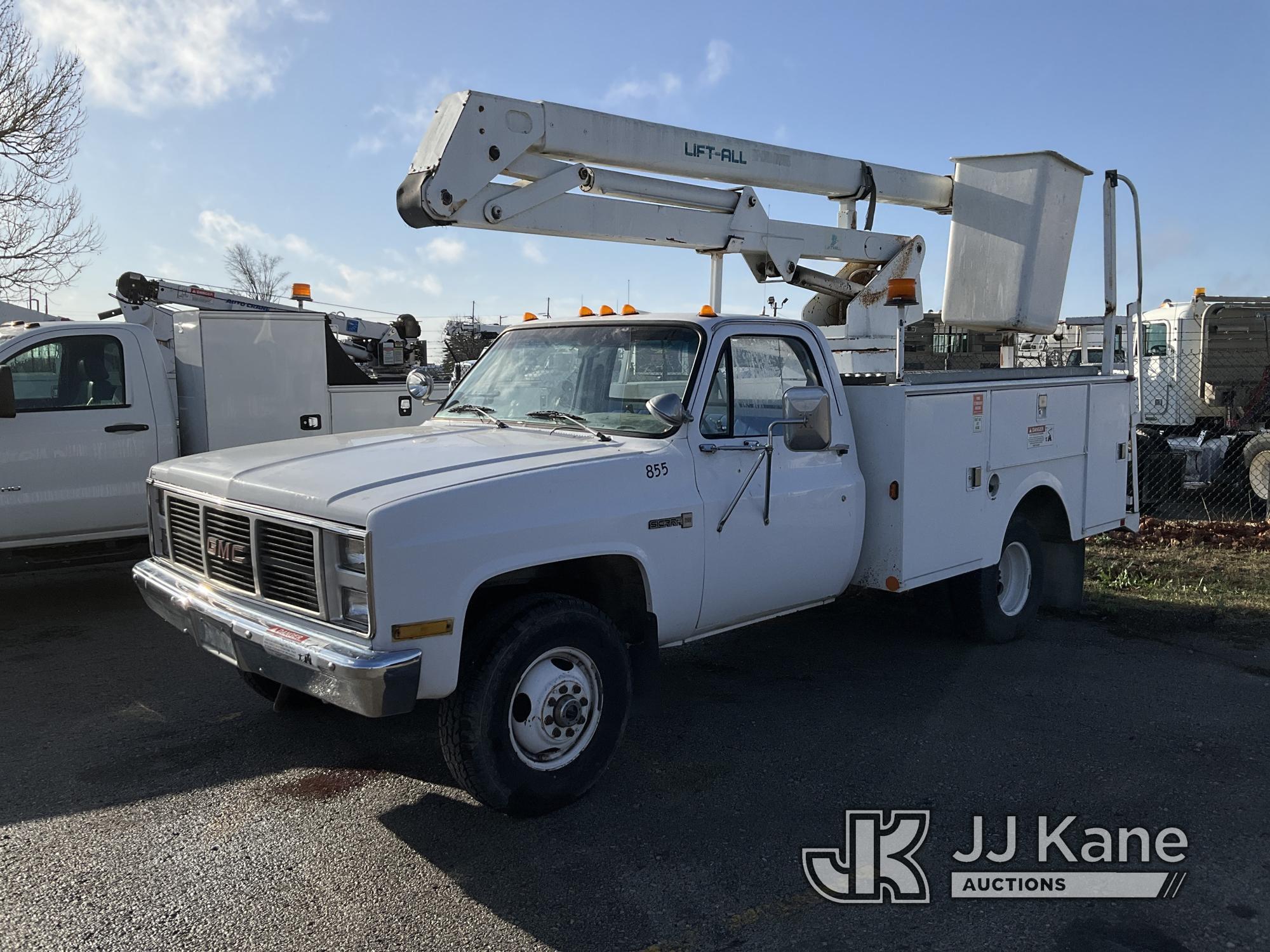 (Kansas City, MO) LIFT-ALL LAH30FB, Bucket Truck mounted behind cab on 1985 GMC K3500 4X4 Service Tr