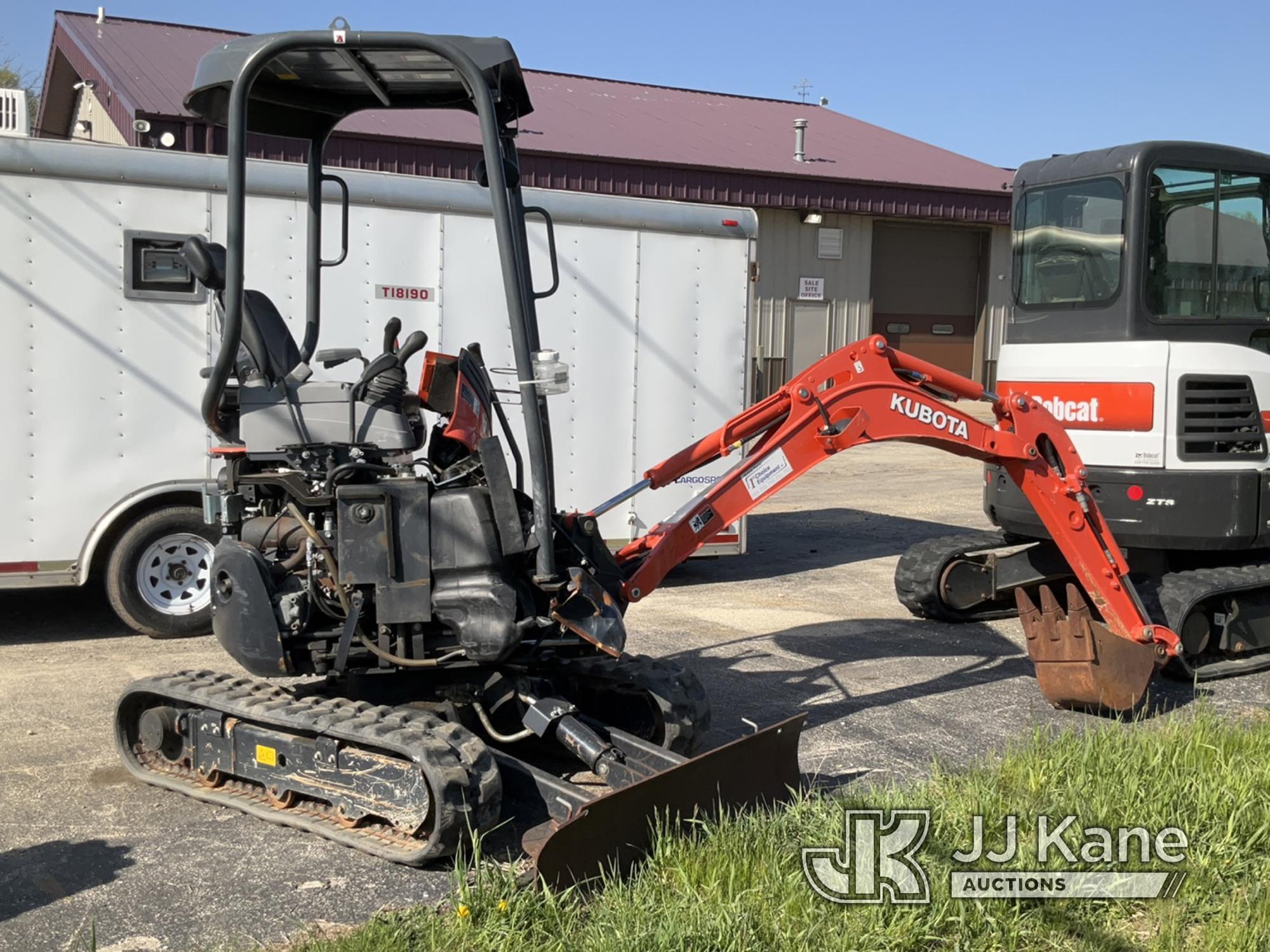 (South Beloit, IL) Kubota U17VR1 Mini Hydraulic Excavator Wrecked-Condition Unknown, Hole in Fuel Ta