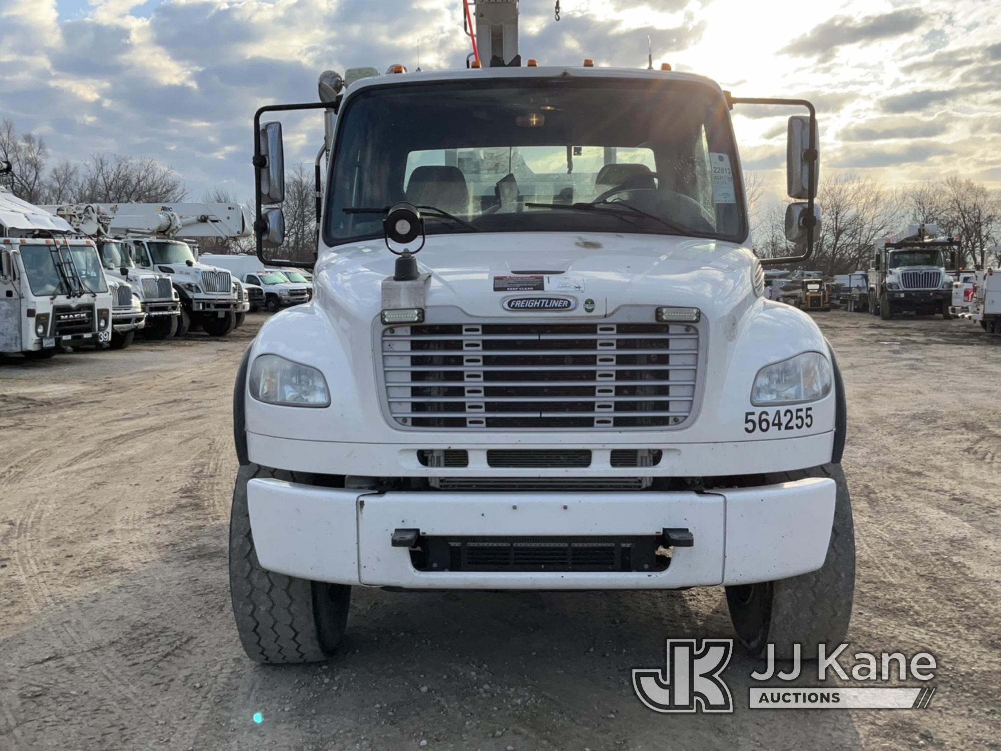 (Des Moines, IA) Altec AM55E, Over-Center Material Handling Bucket Truck rear mounted on 2014 Freigh