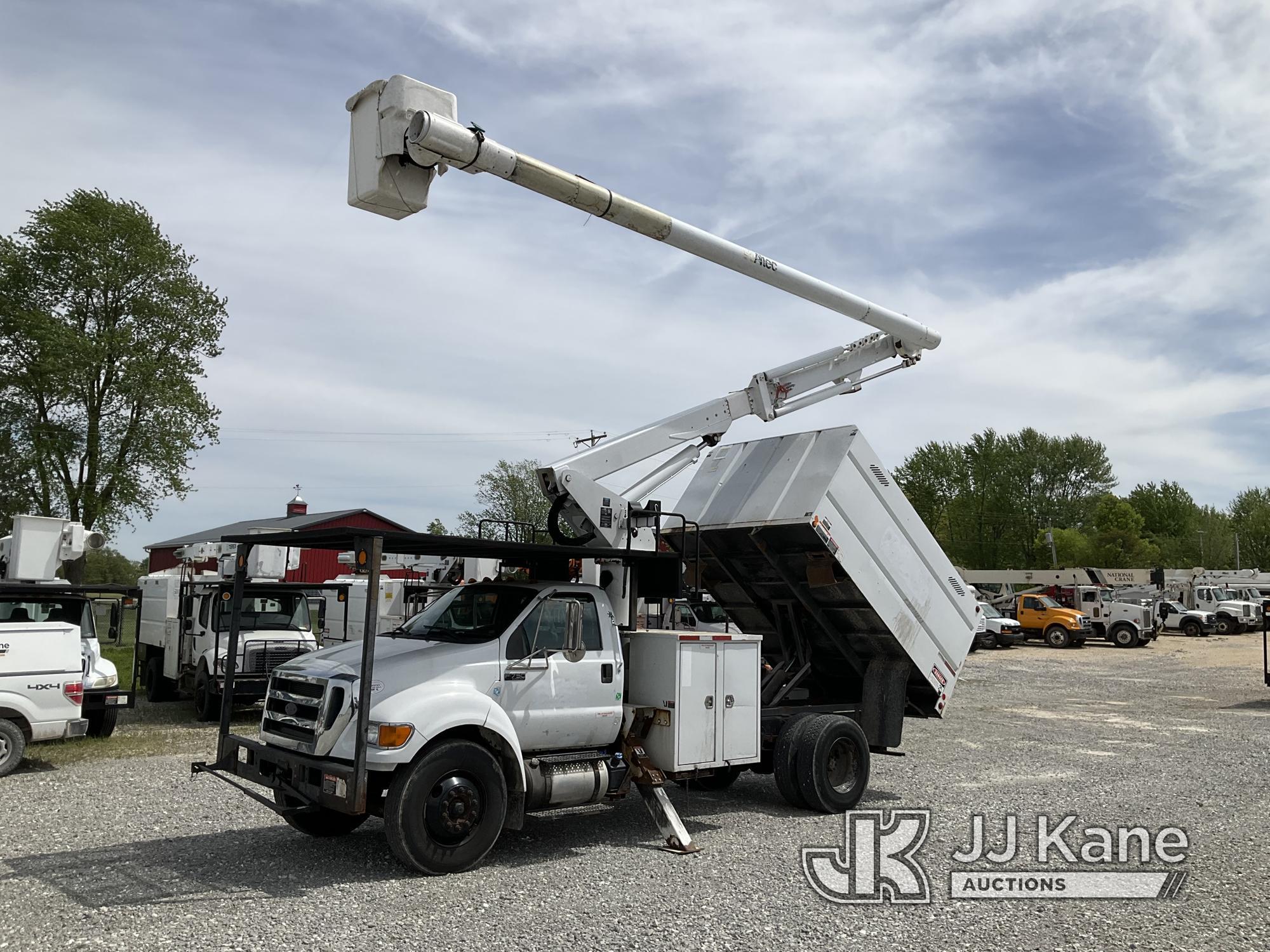 (Hawk Point, MO) Altec LR756, Over-Center Bucket Truck mounted behind cab on 2013 Ford F750 Chipper