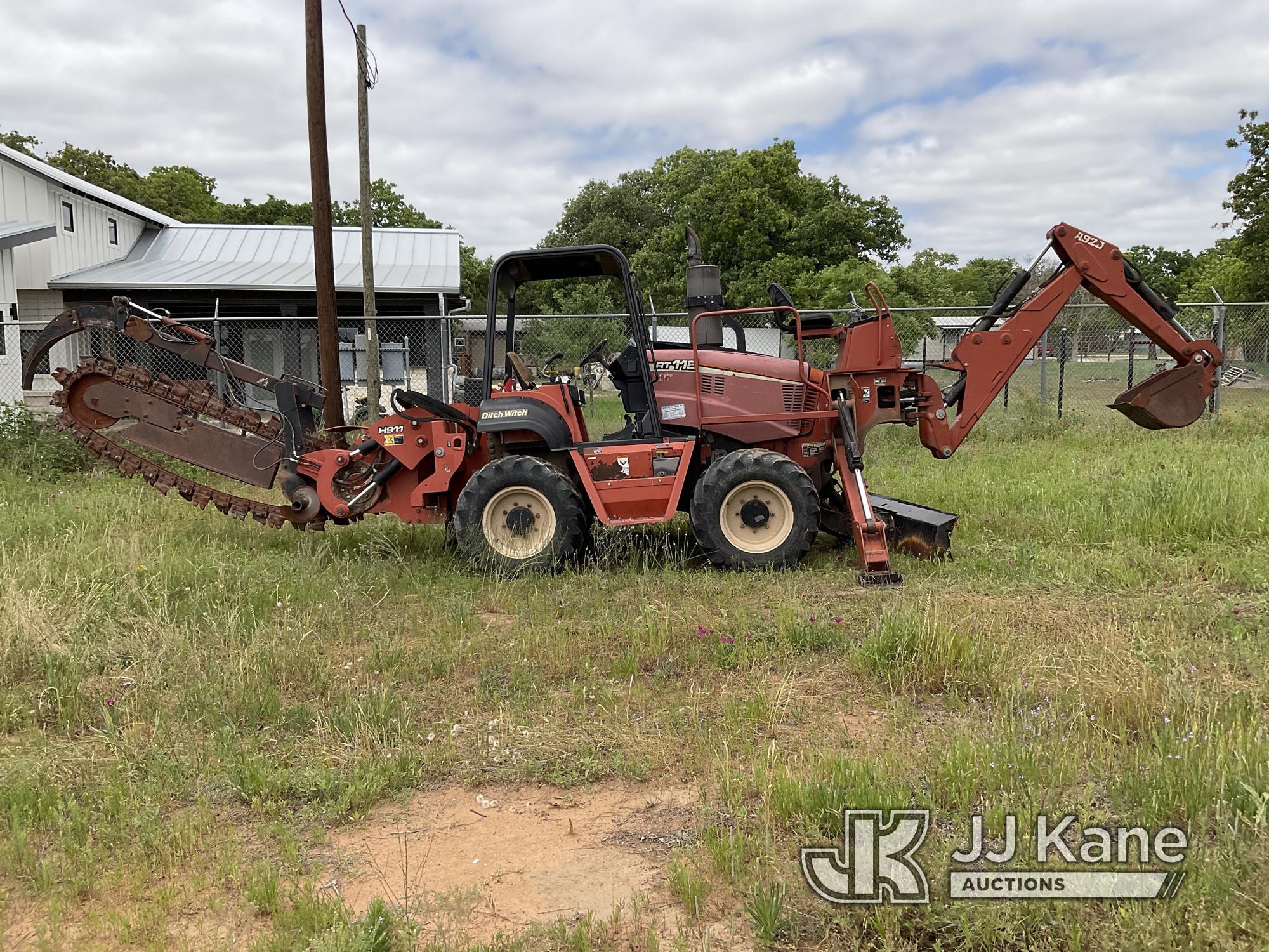 (Fredericksburg, TX) 2008 Ditch Witch RT115 Rubber Tired Trencher Runs, Moves and Operates, Rear Tir