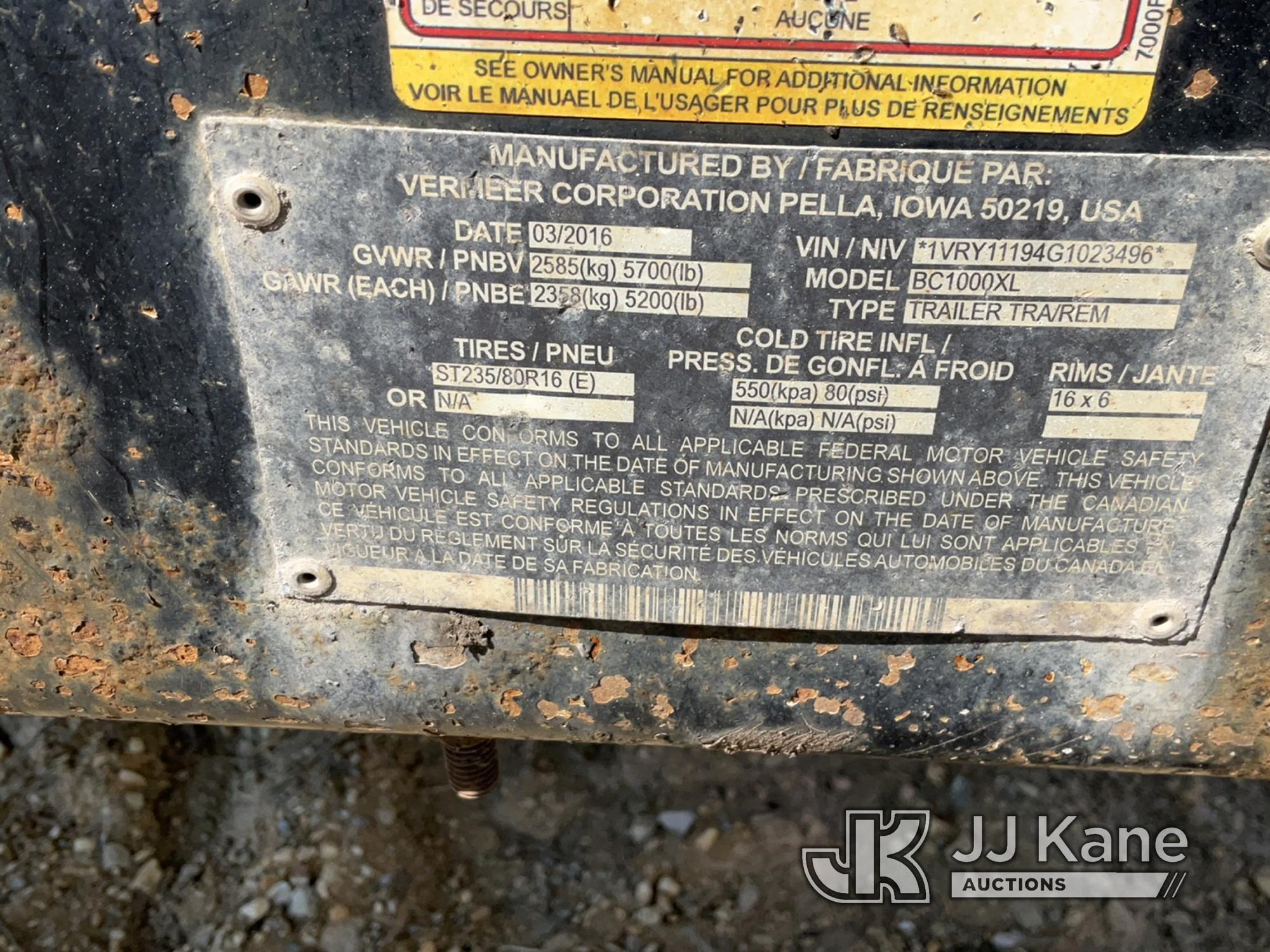 (Hawk Point, MO) 2016 Vermeer BC1000XL Chipper (12in Drum) No Title) (Runs & Operates)(Rust Damage)(