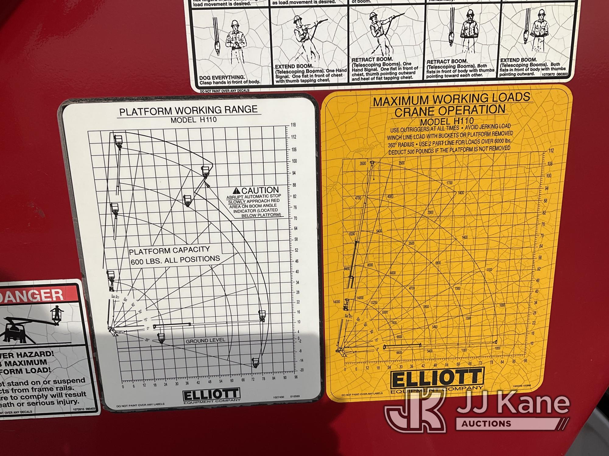 (Kansas City, MO) Elliott H110F, Telescopic Non-Insulated Sign Crane/Platform Lift mounted behind ca