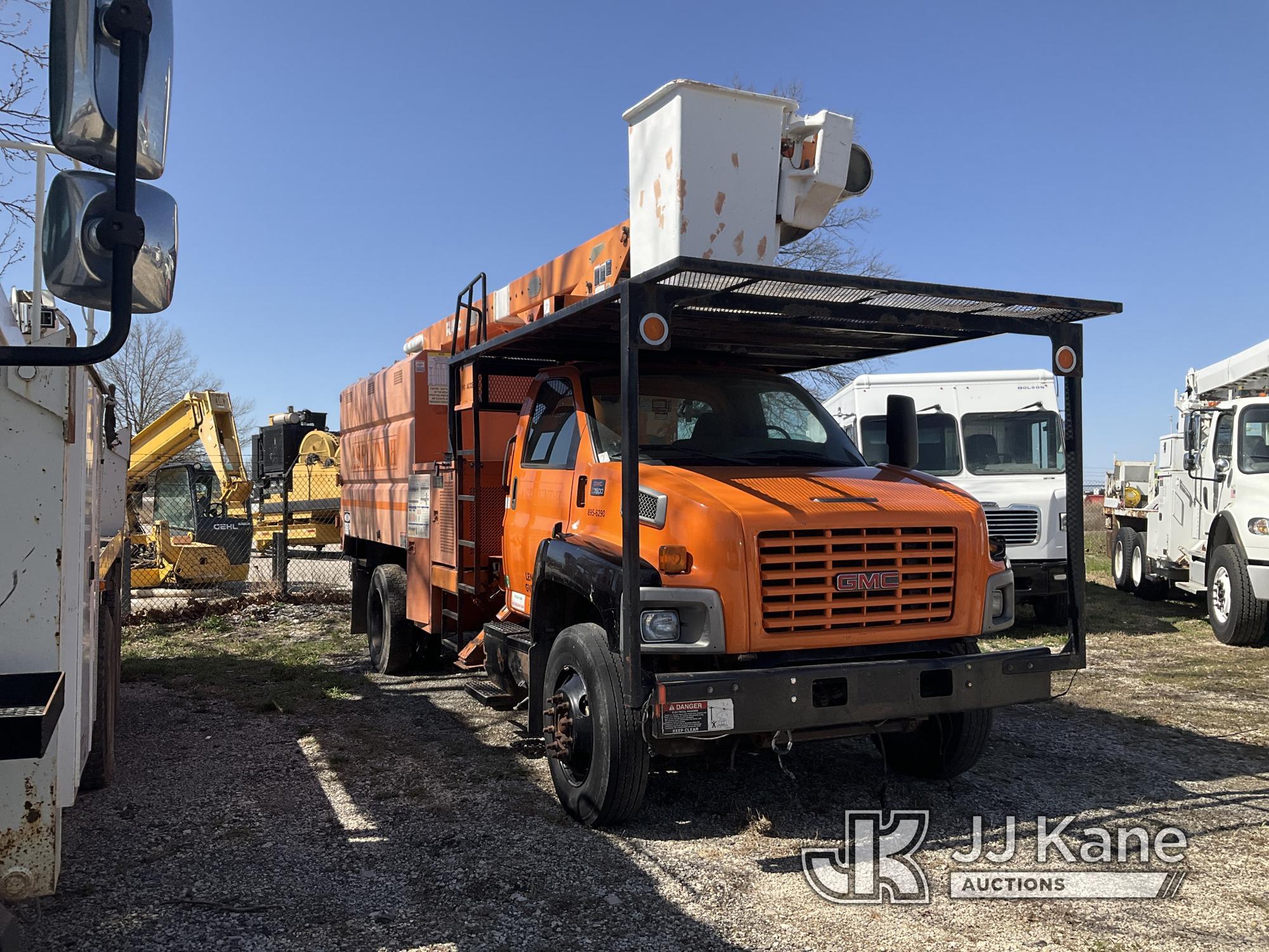 (Kansas City, MO) Altec LRV55, Over-Center Bucket Truck mounted behind cab on 2006 GMC C7500 Chipper