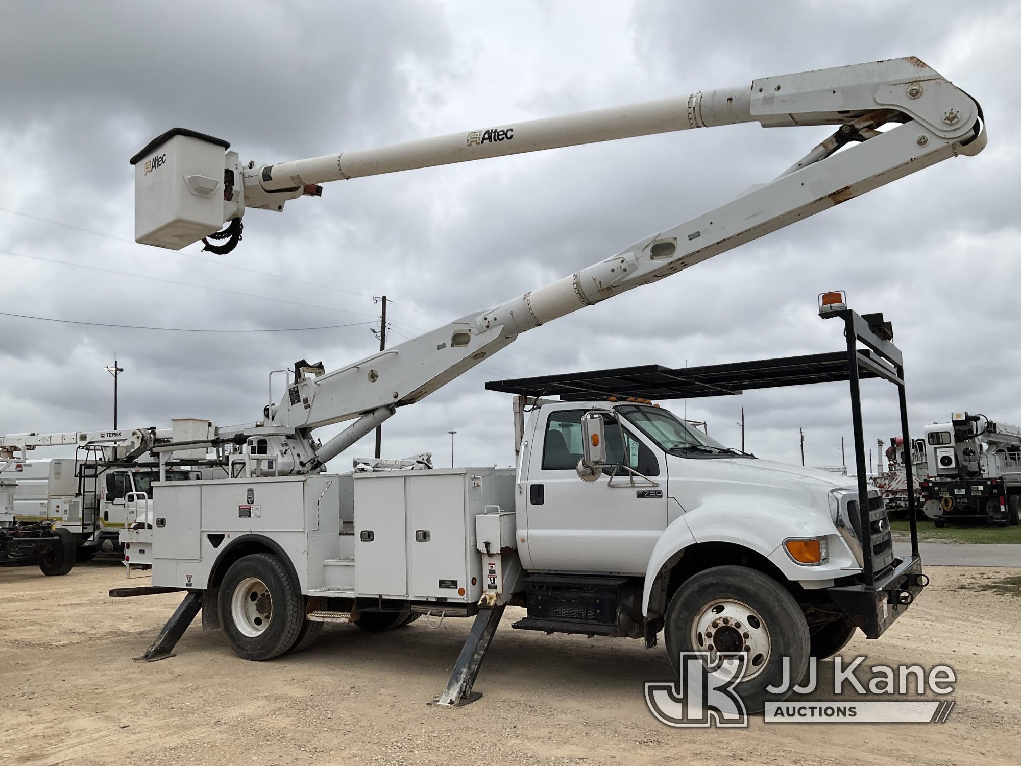 (Houston, TX) Altec AA755, Material Handling Bucket Truck rear mounted on 2012 Ford F750 Utility Tru