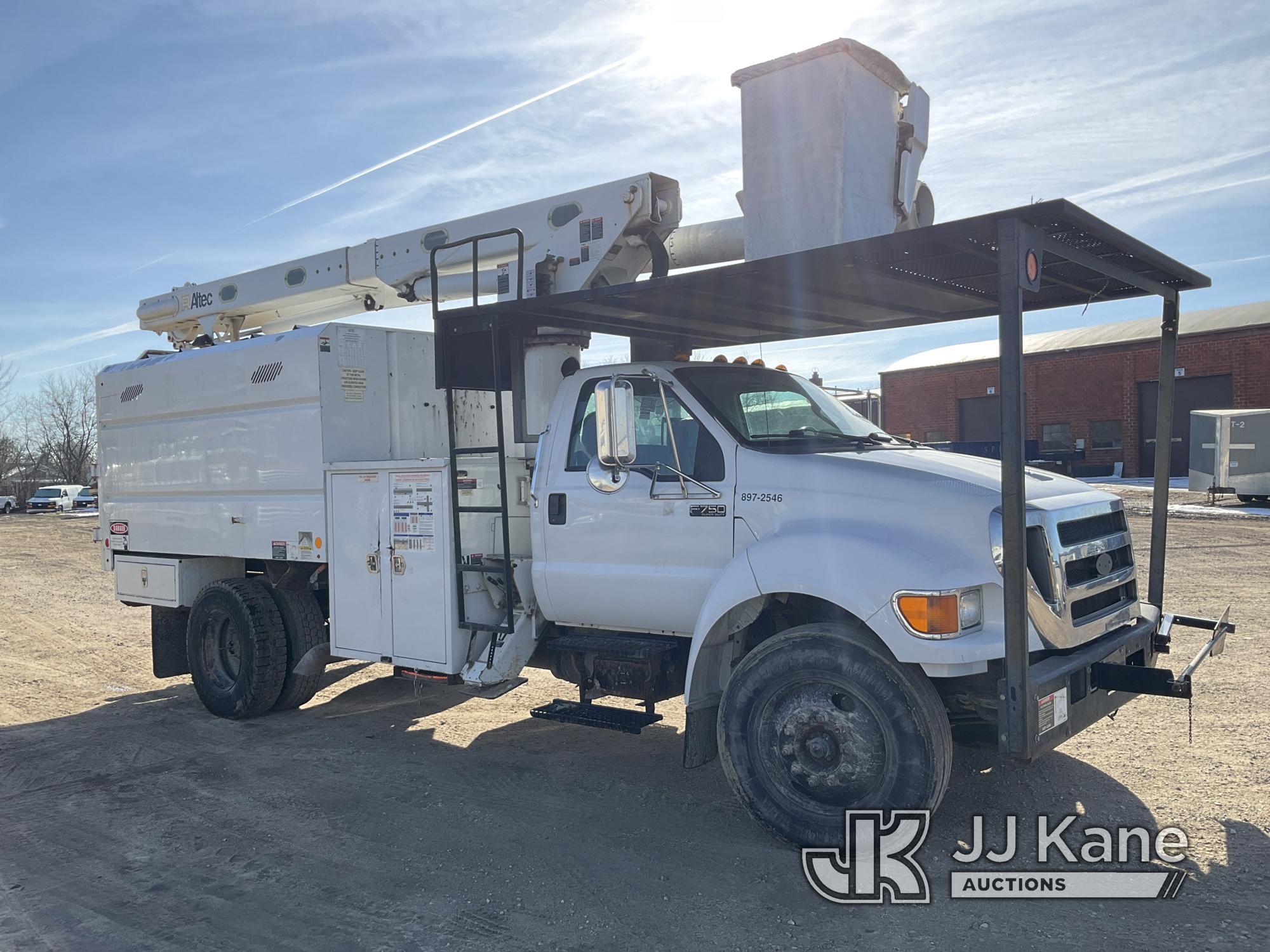 (Des Moines, IA) Altec LR756, Over-Center Bucket Truck mounted behind cab on 2012 Ford F750 Chipper