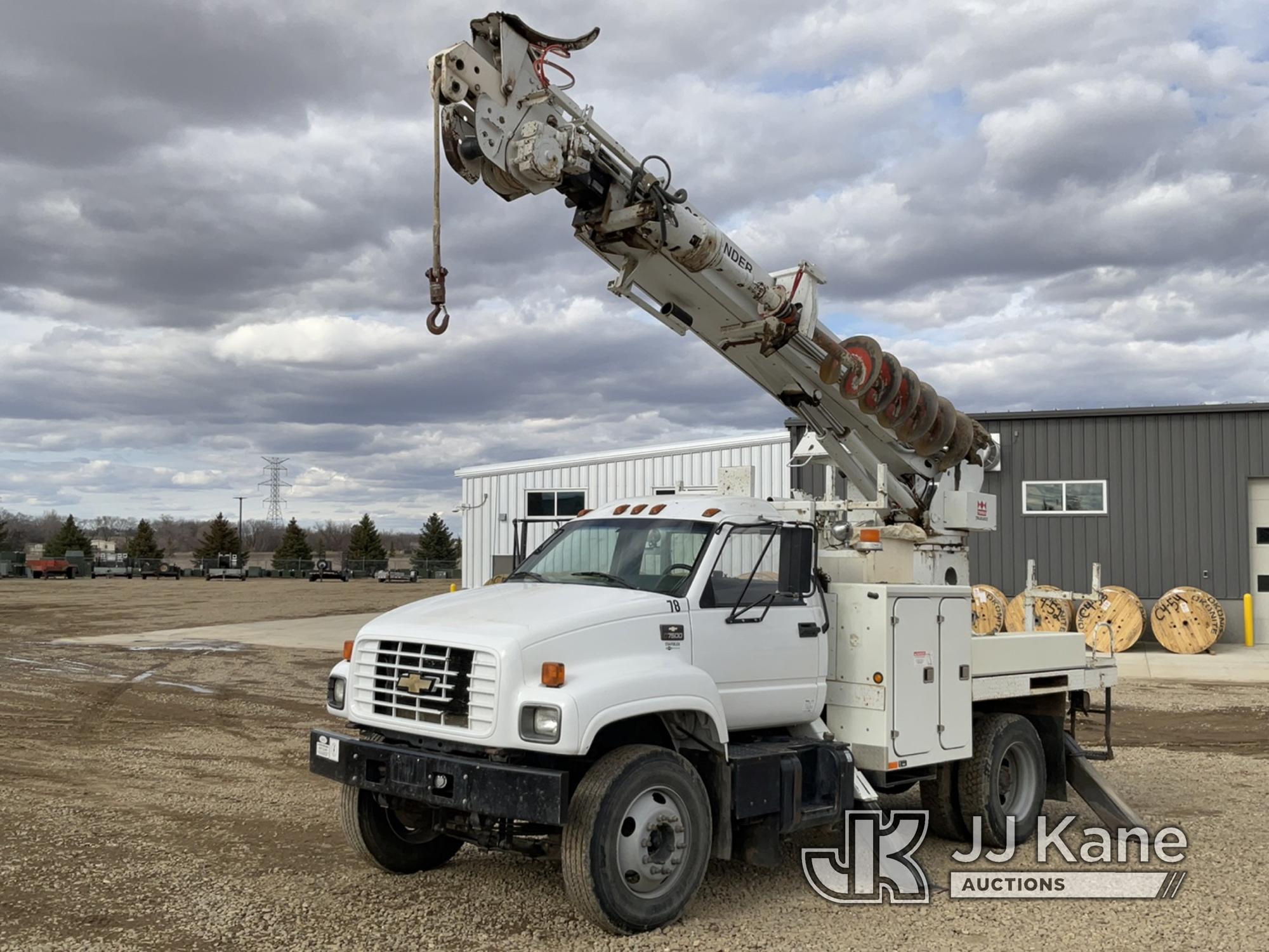 (Bismarck, ND) Terex Commander 4042, Digger Derrick rear mounted on 2001 Chevrolet C7500 Flatbed/Uti