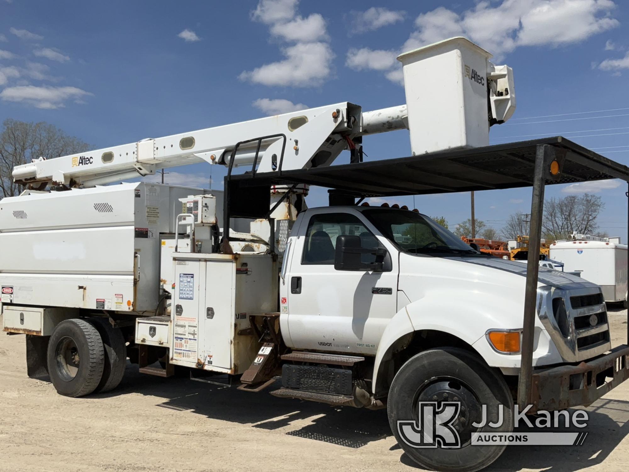 (Charlotte, MI) Altec LRV60E70, Over-Center Elevator Bucket Truck mounted behind cab on 2011 Ford F7